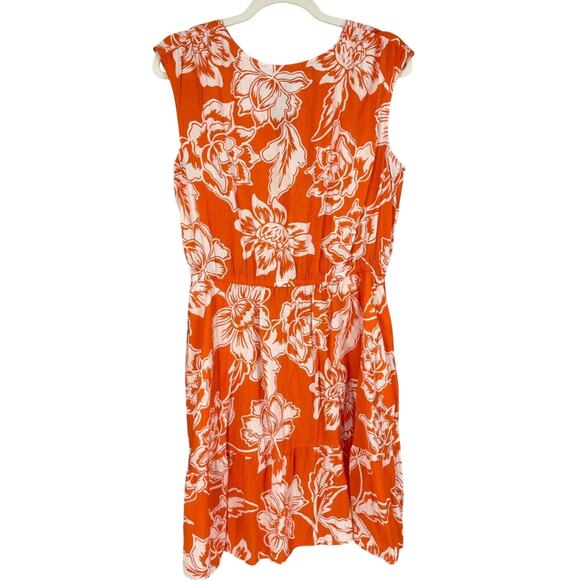 Sonoma Sundress Womens Medium Orange Floral Print Rayon Nylon Shirred Shoulder - Picture 1 of 15